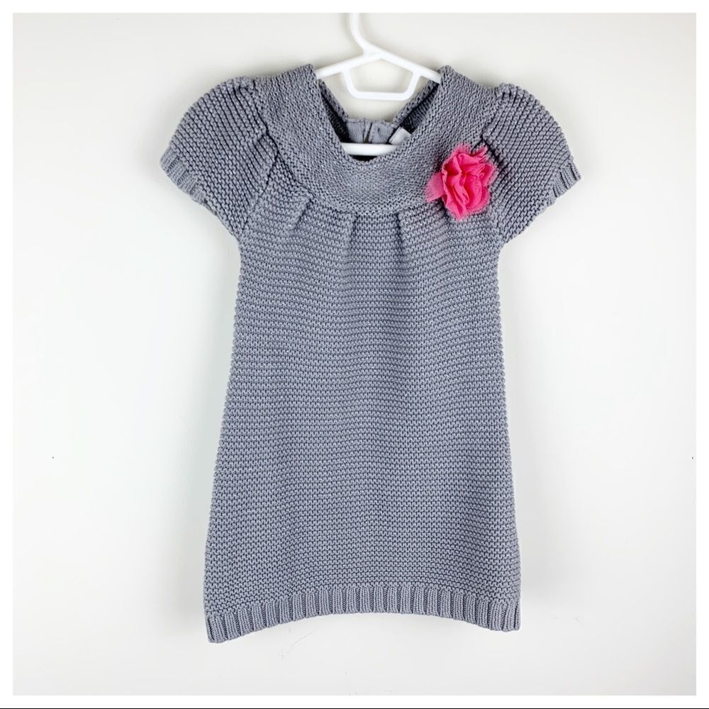 Cherokee Kids Gray Metallic Knit Dress w/ Flower 4T
